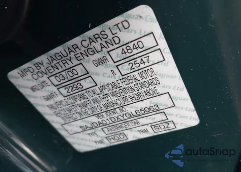 2000 Jaguar S-Type 4.0L V8 из США, поврежденный, VIN SAJDA01DXYGL65063